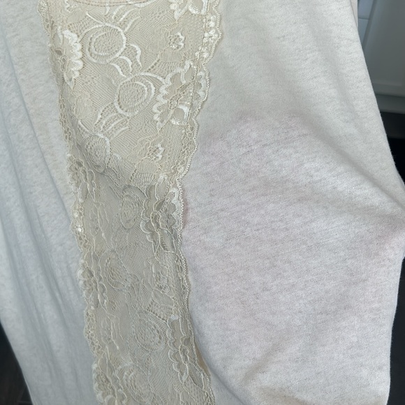 Free People Cream Lace Panel Cotton Boho Distressed Scoop Neck Top Size XS-S - Picture 13 of 15